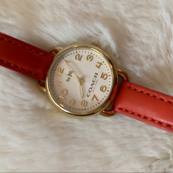 Authentic COACH Genuine Leather Red Orange Watch - Picture 2 of 4